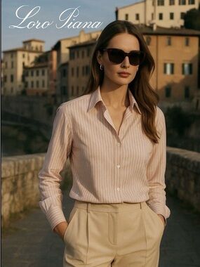 Loro Piana White Shirt with Black Pinstripes